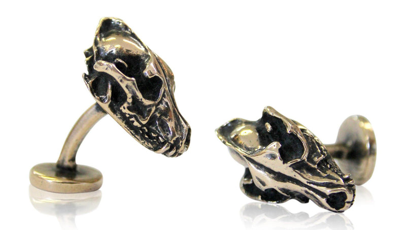 Wolf Skull Cufflinks Bronze Wolf Skull Cuff Links Wolf Skull Jewelry Mens Accessories - Moon Raven Designs