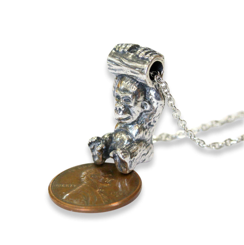 Silver Baby Gorilla Pendant Necklace - Moon Raven Designs