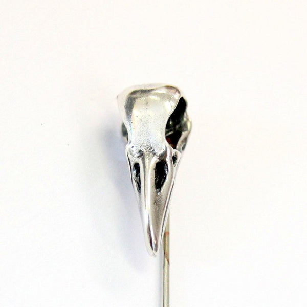 Sterling Silver Raven Skull Ascot Pin Crow Skull Stickpin Bird Skull Stick Pin Woodland Raven Skull Lapel Pin - Moon Raven Designs