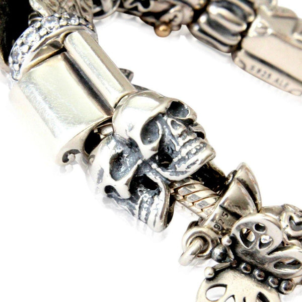 Triple Skull Charm - 925 Sterling Silver European Style Bracelet Bead - Fits: Pandora, Chamilia & Compatible Brands - Moon Raven Designs