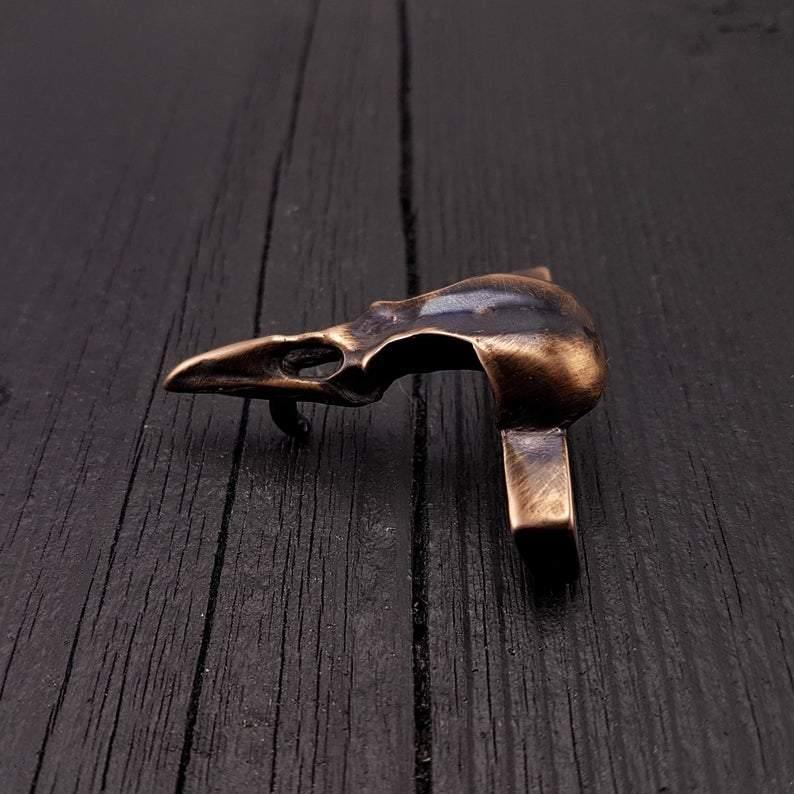 Crow Skull Belt Buckle Solid Hand Cast Bronze Fits 1.5 Inch Belt Oxidised Antique Finish Raven Skull - Moon Raven Designs