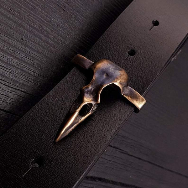 Crow Skull Belt Buckle Solid Hand Cast Bronze Fits 1.5 Inch Belt Oxidised Antique Finish Raven Skull - Moon Raven Designs