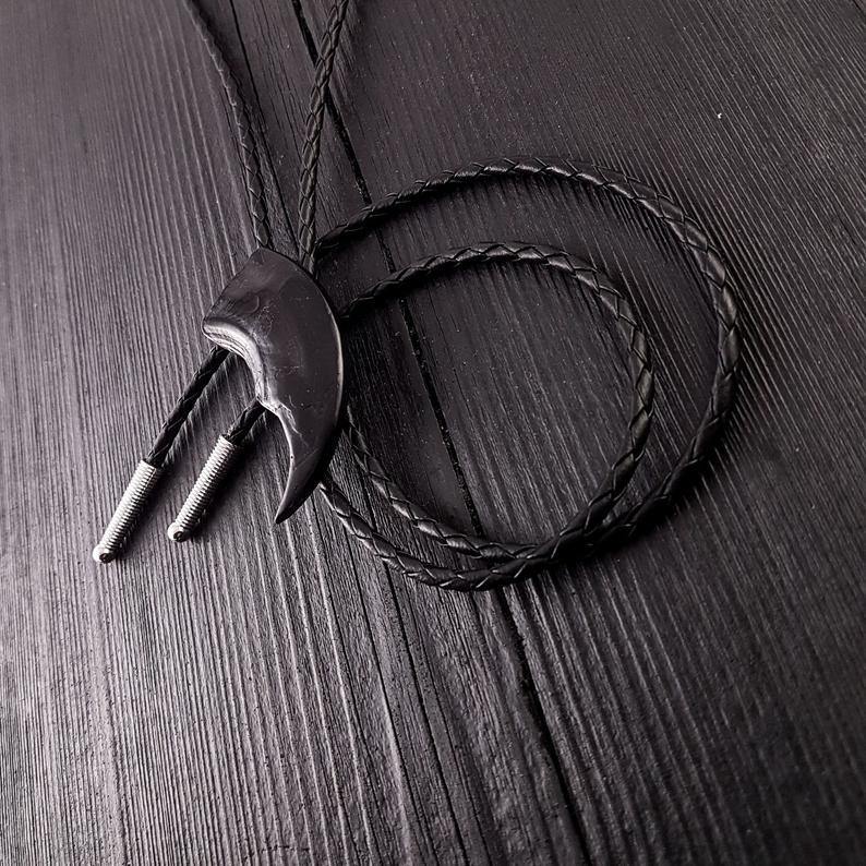 Black Bear Claw Bolo Tie Hand Cast Onyx Resin Black Braided Cord with Silver Tips - Moon Raven Designs