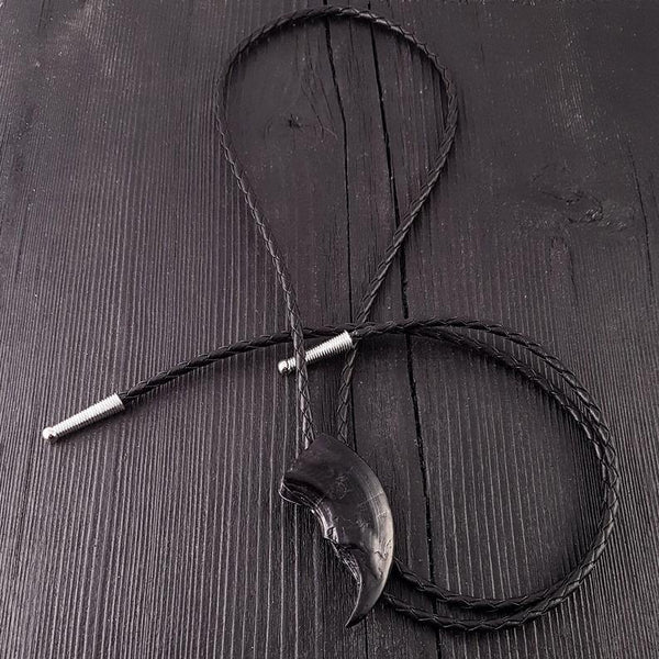 Black Bear Claw Bolo Tie Hand Cast Onyx Resin Black Braided Cord with Silver Tips - Moon Raven Designs