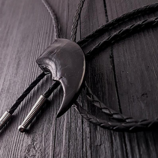 Black Bear Claw Bolo Tie Hand Cast Onyx Resin Black Braided Cord with Silver Tips - Moon Raven Designs