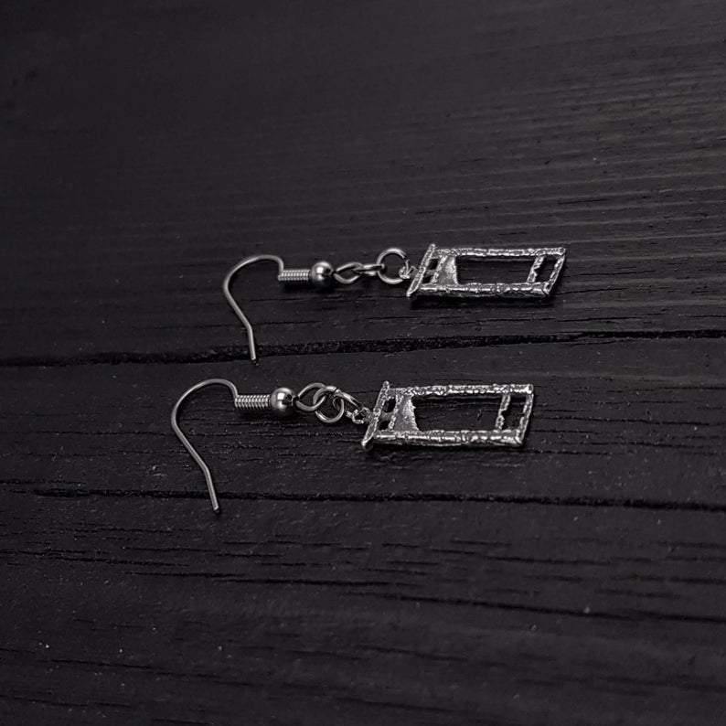 Tiny Guillotine Earrings - Solid Hand Cast 925 Sterling Silver on Stainless Steel Hooks - Moon Raven Designs