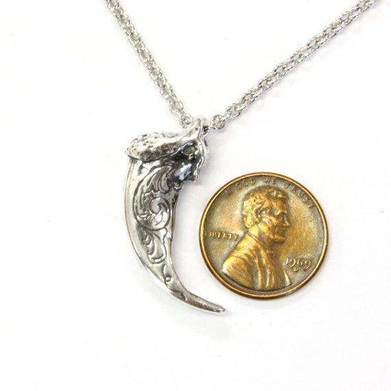 Engraved Sterling Silver Wolf Claw Necklace Wolf Claw Pendant Necklace - Moon Raven Designs