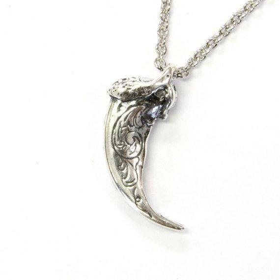 Engraved Sterling Silver Wolf Claw Necklace Wolf Claw Pendant Necklace - Moon Raven Designs