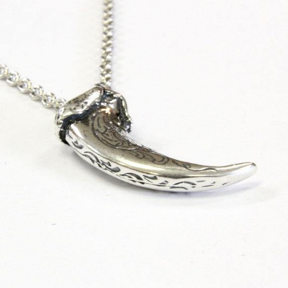 Engraved Sterling Silver Wolf Claw Necklace Wolf Claw Pendant Necklace - Moon Raven Designs