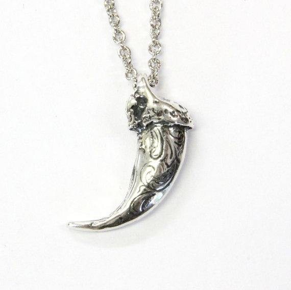 Engraved Sterling Silver Wolf Claw Necklace Wolf Claw Pendant Necklace - Moon Raven Designs