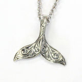 Engraved Whale Fluke Necklace Mermaid Tail Pendant in 925 Sterling Silver - Moon Raven Designs