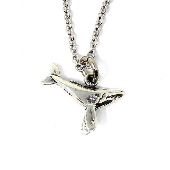 Tiny Humpback Whale Charm Necklace in Solid Sterling Silver - Moon Raven Designs