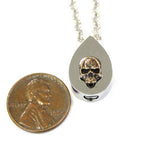 Bronze Human Skull Tear Drop Cremation Urn Pendant - Moon Raven Designs