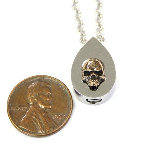 Bronze Human Skull Tear Drop Cremation Urn Pendant - Moon Raven Designs