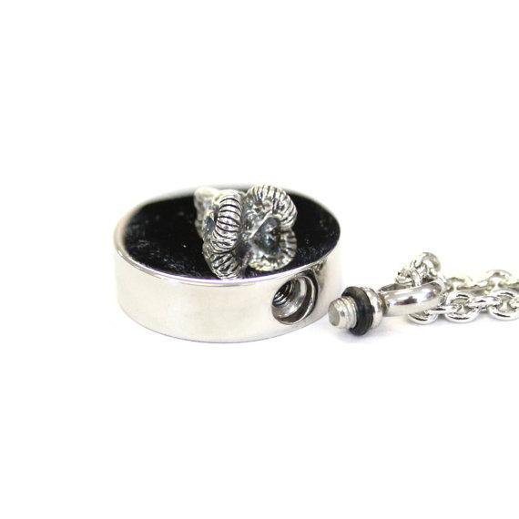 Sterling Silver Ram Head Cremation Urn - Moon Raven Designs