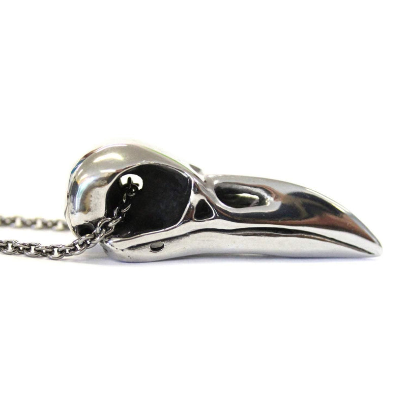 Large Raven Skull Pendant Necklace in Solid Stainless Steel - Moon Raven Designs