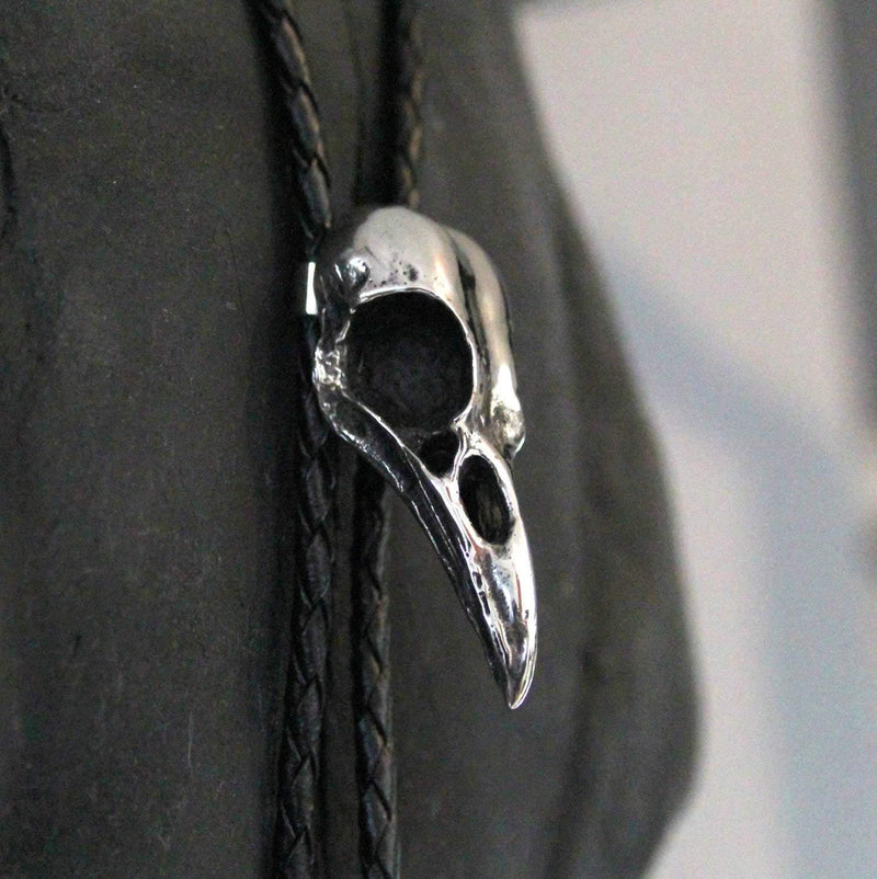 Silver Crow Bird Skull Bolo Tie - Moon Raven Designs