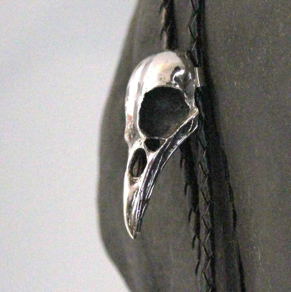 Silver Crow Bird Skull Bolo Tie - Moon Raven Designs