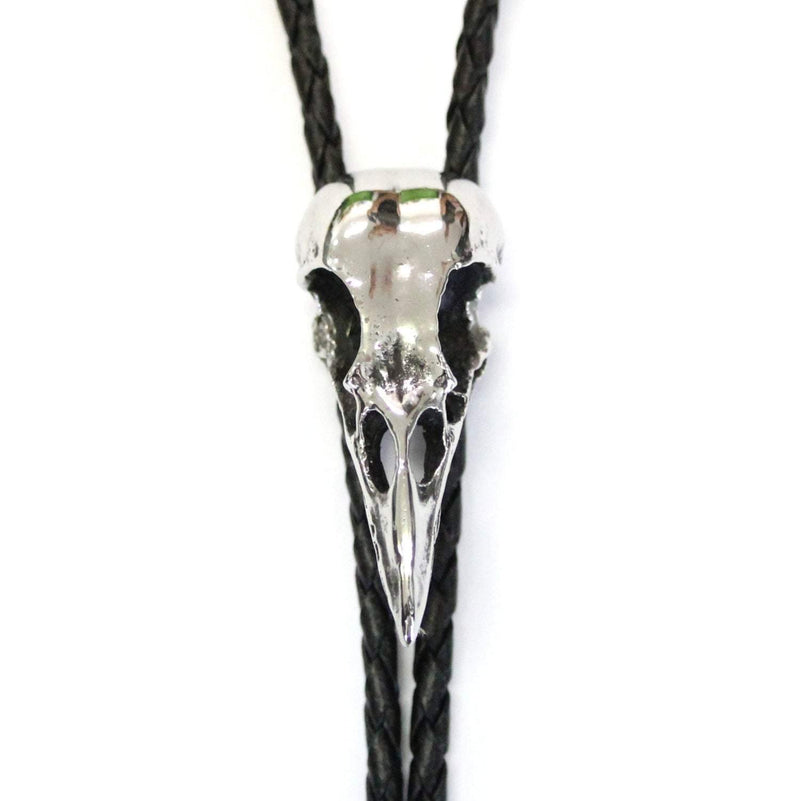 Silver Crow Bird Skull Bolo Tie - Moon Raven Designs