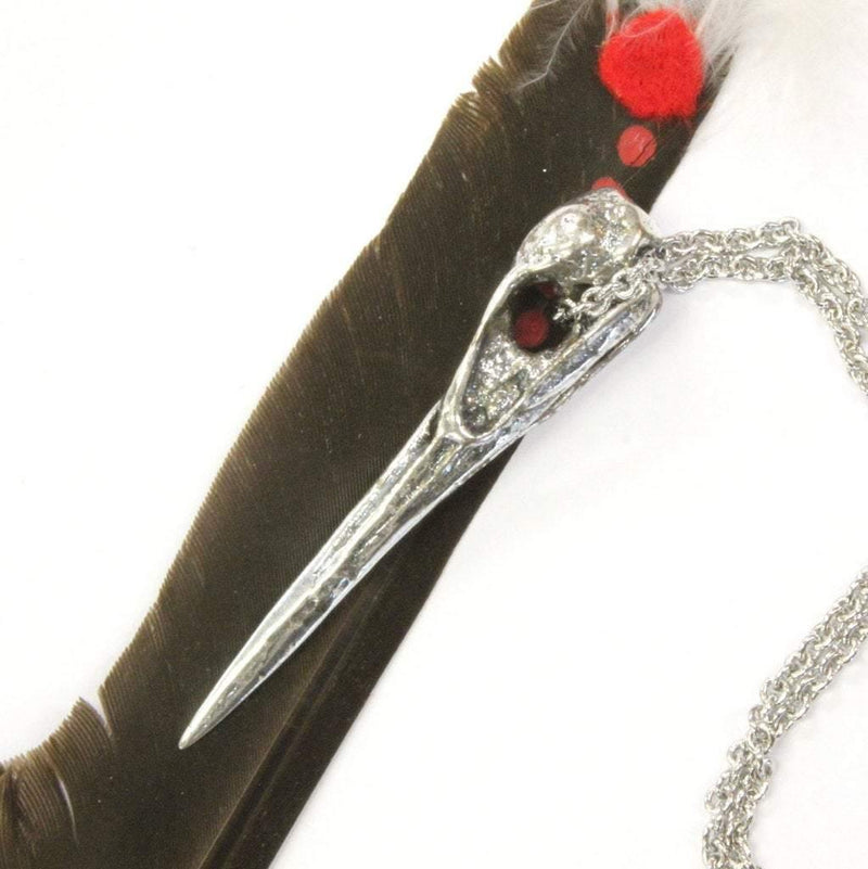 Silver Heron Skull Pendant Necklace - Moon Raven Designs