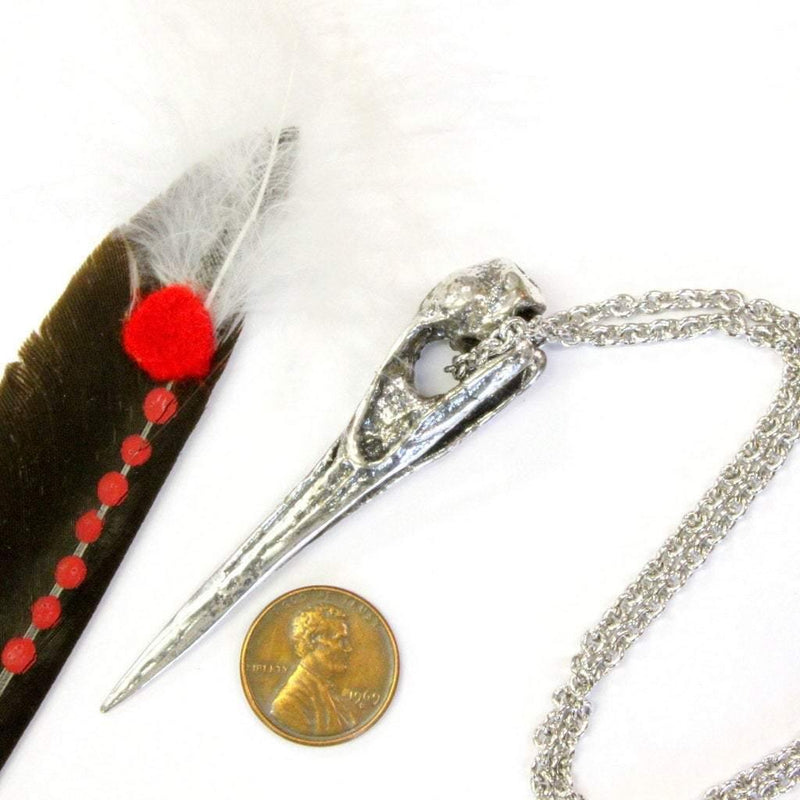 Silver Heron Skull Pendant Necklace - Moon Raven Designs