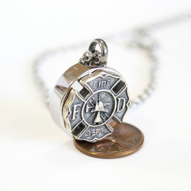 Firemens Emblem Cremation Ash Urn Necklace - Moon Raven Designs