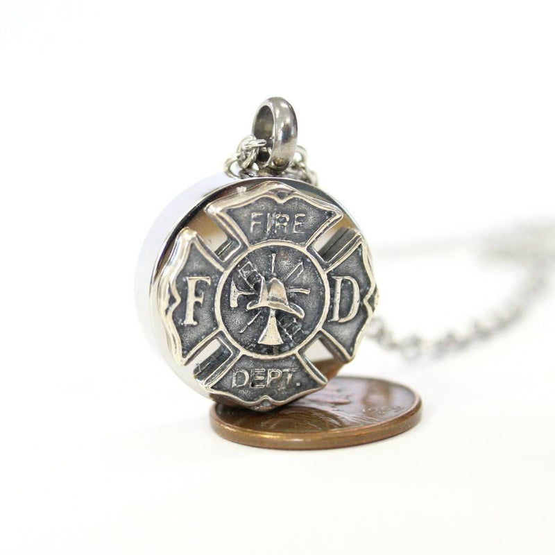 Firemens Emblem Cremation Ash Urn Necklace - Moon Raven Designs