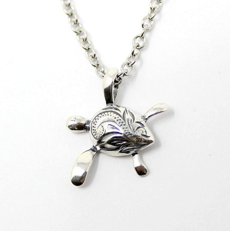 Engraved Sea Turtle Necklace in Sterling Silver - Moon Raven Designs