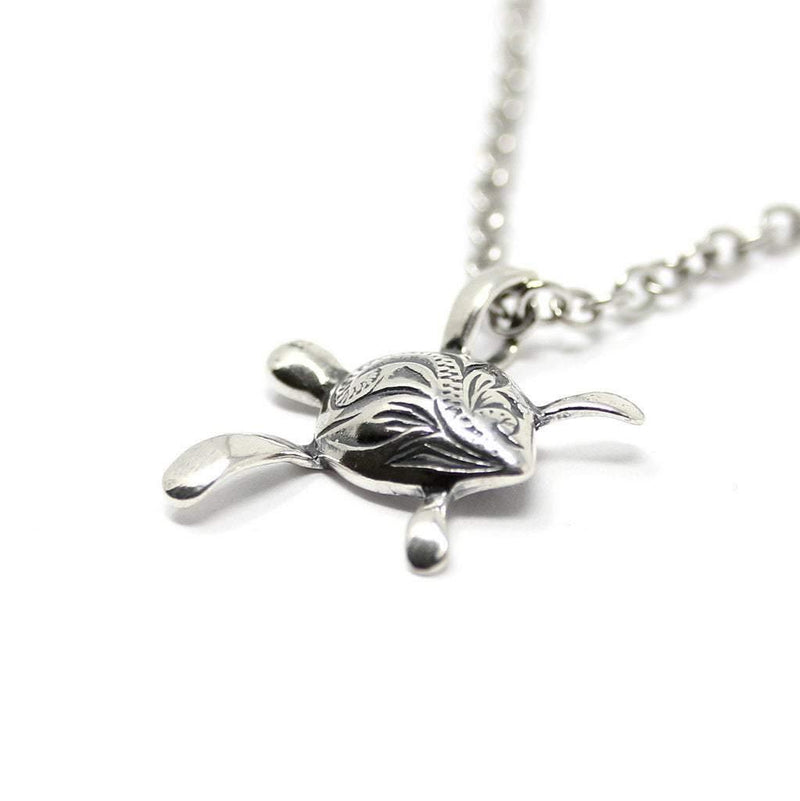 Engraved Sea Turtle Necklace in Sterling Silver - Moon Raven Designs