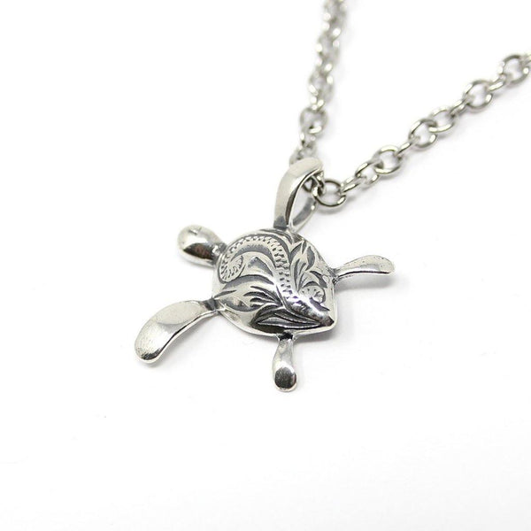 Engraved Sea Turtle Necklace in Sterling Silver - Moon Raven Designs