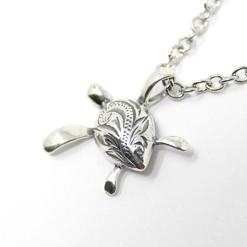 Engraved Sea Turtle Necklace in Sterling Silver - Moon Raven Designs