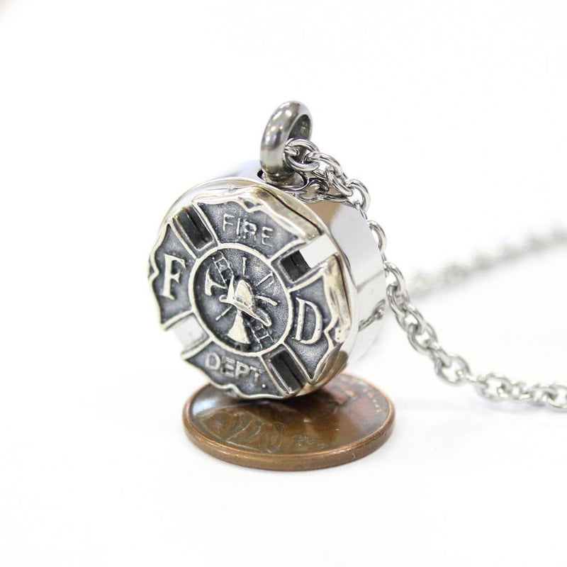 Firemens Emblem Cremation Ash Urn Necklace - Moon Raven Designs