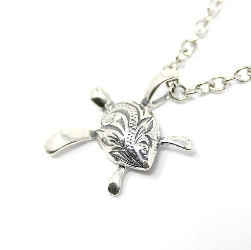 Engraved Sea Turtle Necklace in Sterling Silver - Moon Raven Designs