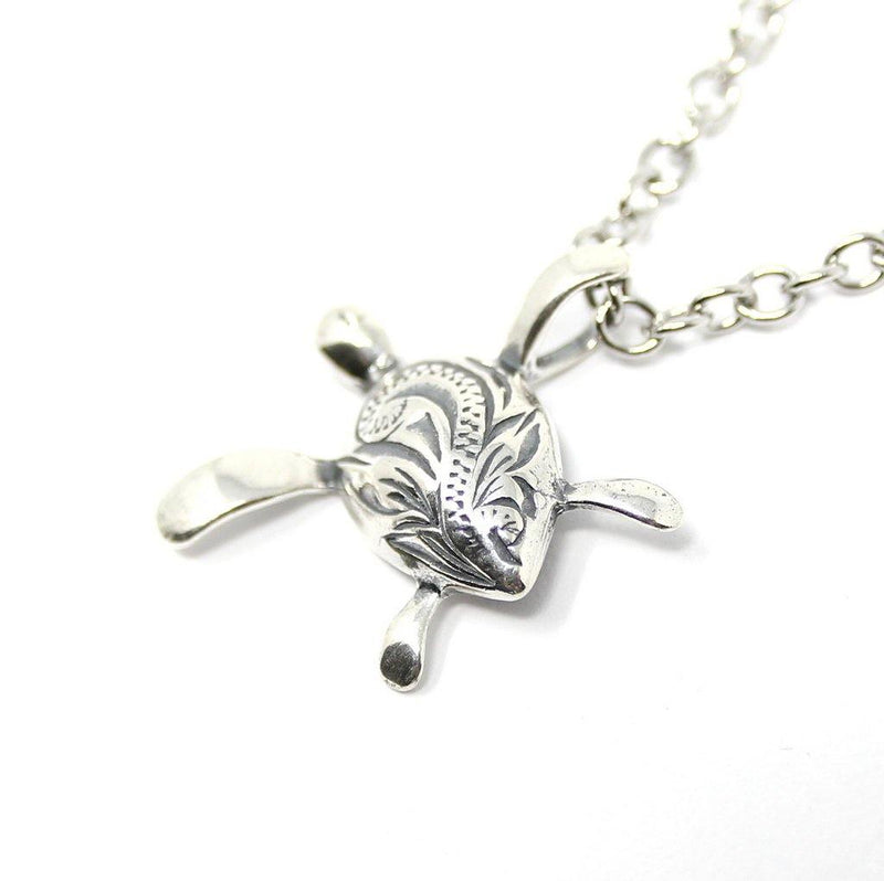 Engraved Sea Turtle Necklace in Sterling Silver - Moon Raven Designs