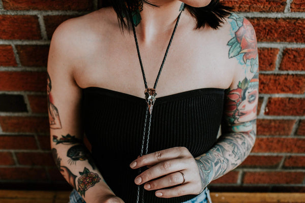 Silver Crow Bird Skull Bolo Tie - Moon Raven Designs