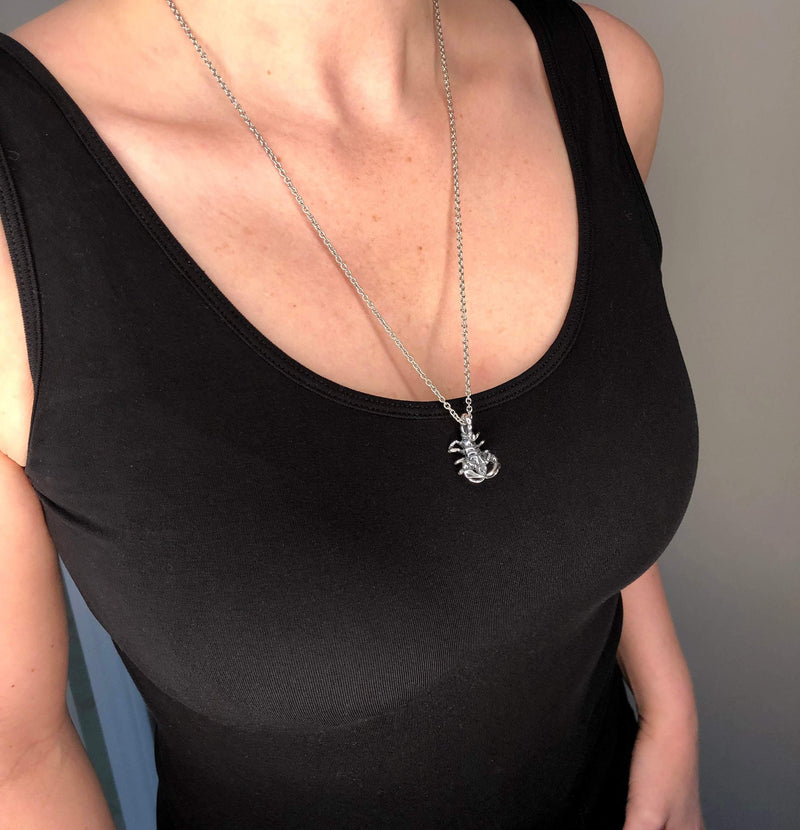 Scorpion Pendant Necklace Solid Cast Silver Plated Bronze - Moon Raven Designs