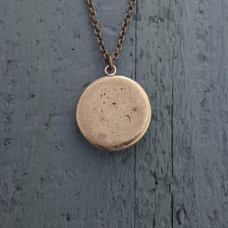 Pirate Skull Medallion Pendant Necklace Solid Gold Bronze - Moon Raven Designs