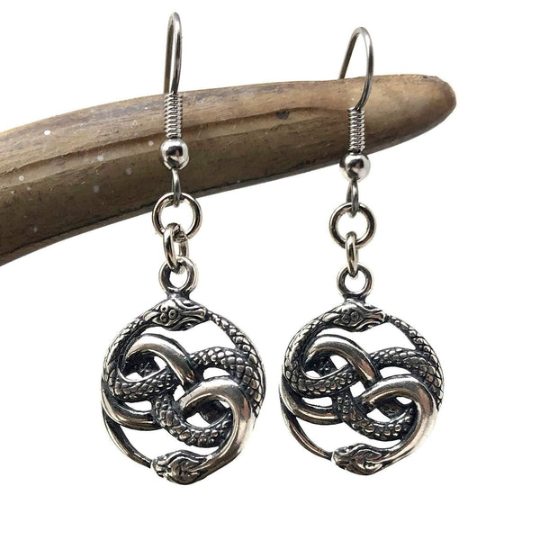 Auryn Ouroboro Twin Snake Earrings Solid .925 Sterling Silver - Moon Raven Designs