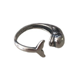 Beluga Whale Wrap Ring - Solid Hand Cast .925 Sterling Silver - Polished Oxidized Finish - Sizes 4.5 to 9 Available - Arctic Cetacean Gift - Moon Raven Designs