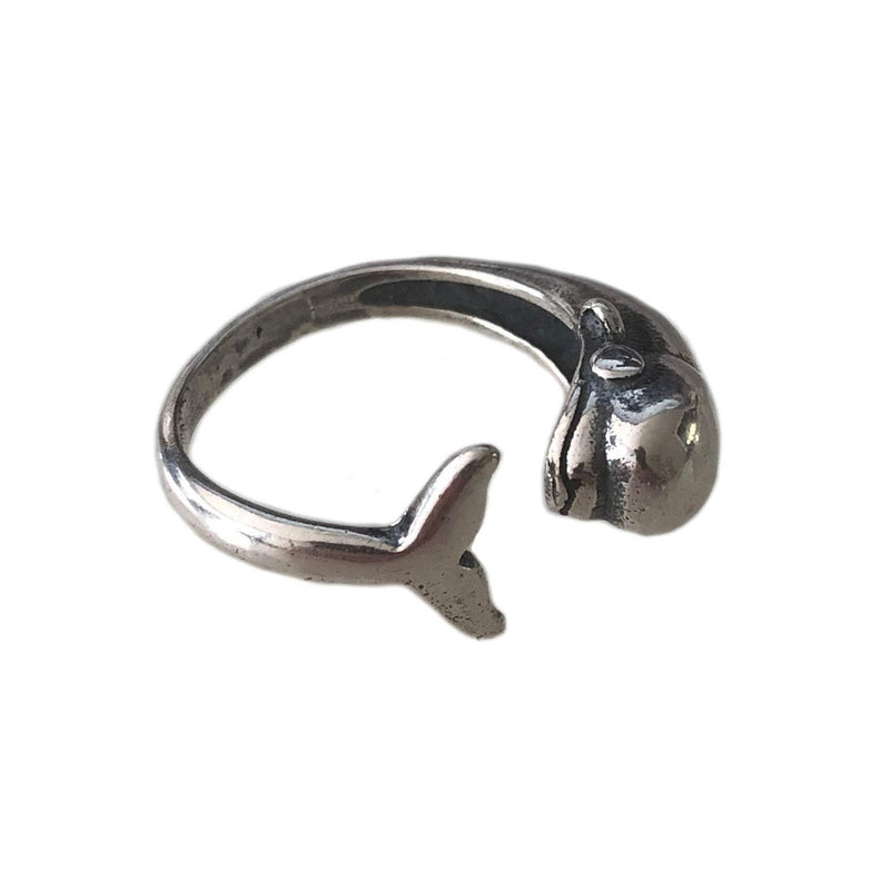 Beluga Whale Wrap Ring - Solid Hand Cast .925 Sterling Silver - Polished Oxidized Finish - Sizes 4.5 to 9 Available - Arctic Cetacean Gift - Moon Raven Designs