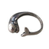Beluga Whale Wrap Ring - Solid Hand Cast .925 Sterling Silver - Polished Oxidized Finish - Sizes 4.5 to 9 Available - Arctic Cetacean Gift - Moon Raven Designs
