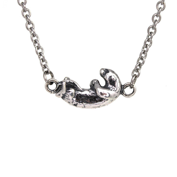 Floating Otter Pendant Charm Necklace - Solid 925 Sterling Silver- Oxidized Hand Polished Finish - Multiple Chain Lengths - Animal Jewelry - Moon Raven Designs