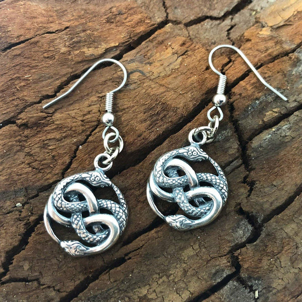 Auryn Ouroboro Twin Snake Earrings Solid .925 Sterling Silver - Moon Raven Designs