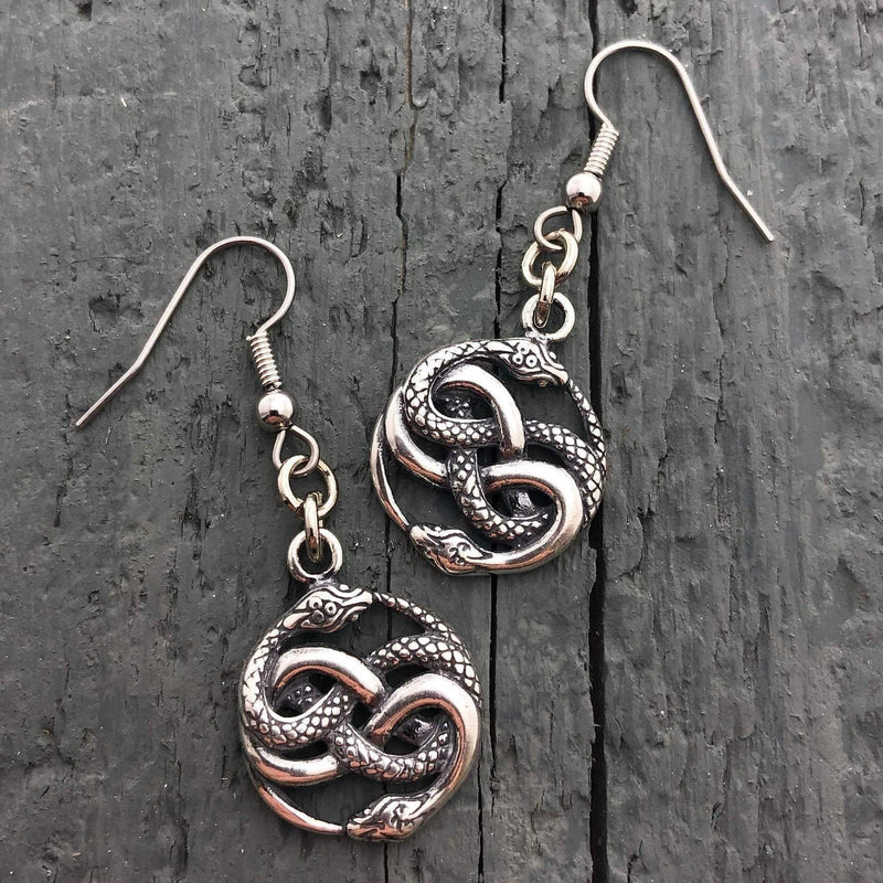 Auryn Ouroboro Twin Snake Earrings Solid .925 Sterling Silver - Moon Raven Designs