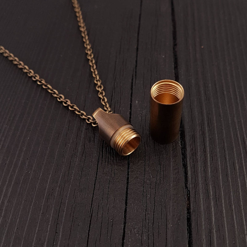 Dog Paw Print Tear Drop Cremation Ash Urn Necklace - Solid Bronze - Custom Engraved Personalised Mourning Pet Urn