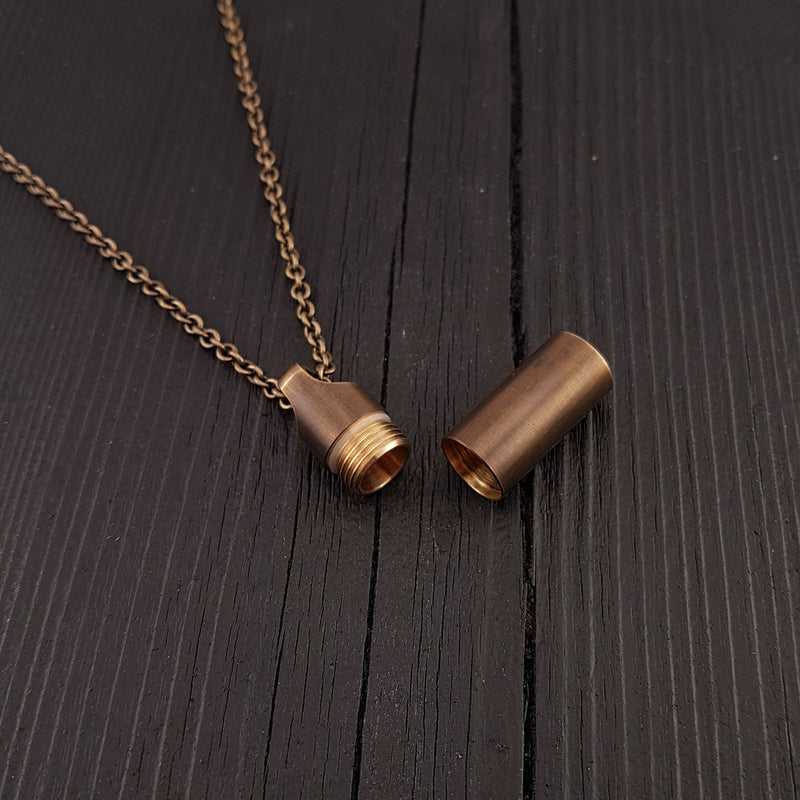 Dog Paw Print Tear Drop Cremation Ash Urn Necklace - Solid Bronze - Custom Engraved Personalised Mourning Pet Urn