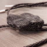 Black Rattlesnake Bolo Tie - Hand Cast Onyx Resin - Black Braided Cord with Silver Tips - Unique Snake Suit Accessory - Gift for Dad - Moon Raven Designs