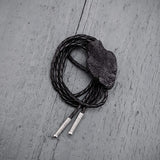 Black Rattlesnake Bolo Tie - Hand Cast Onyx Resin - Black Braided Cord with Silver Tips - Unique Snake Suit Accessory - Gift for Dad - Moon Raven Designs