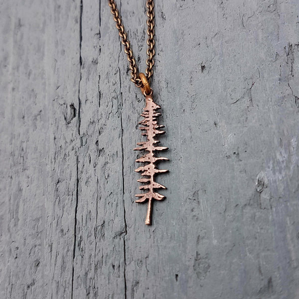 Spruce Tree Silhouette Sitka Charm Pendant Necklace Solid Cast Jeweler's Bronze - Moon Raven Designs