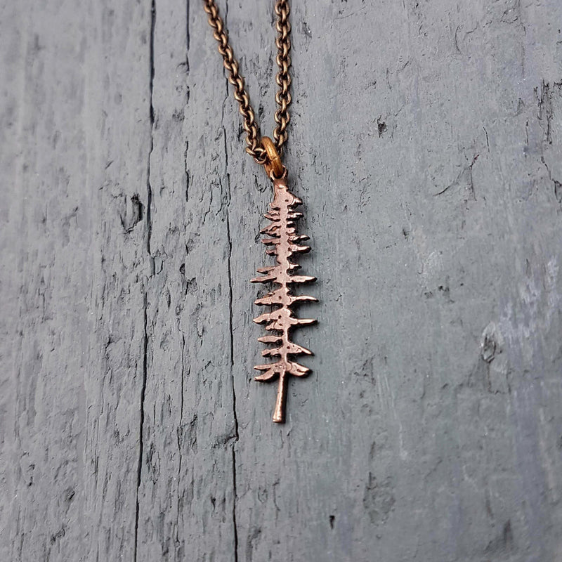 Spruce Tree Silhouette Sitka Charm Pendant Necklace Solid Cast Jeweler's Bronze - Moon Raven Designs
